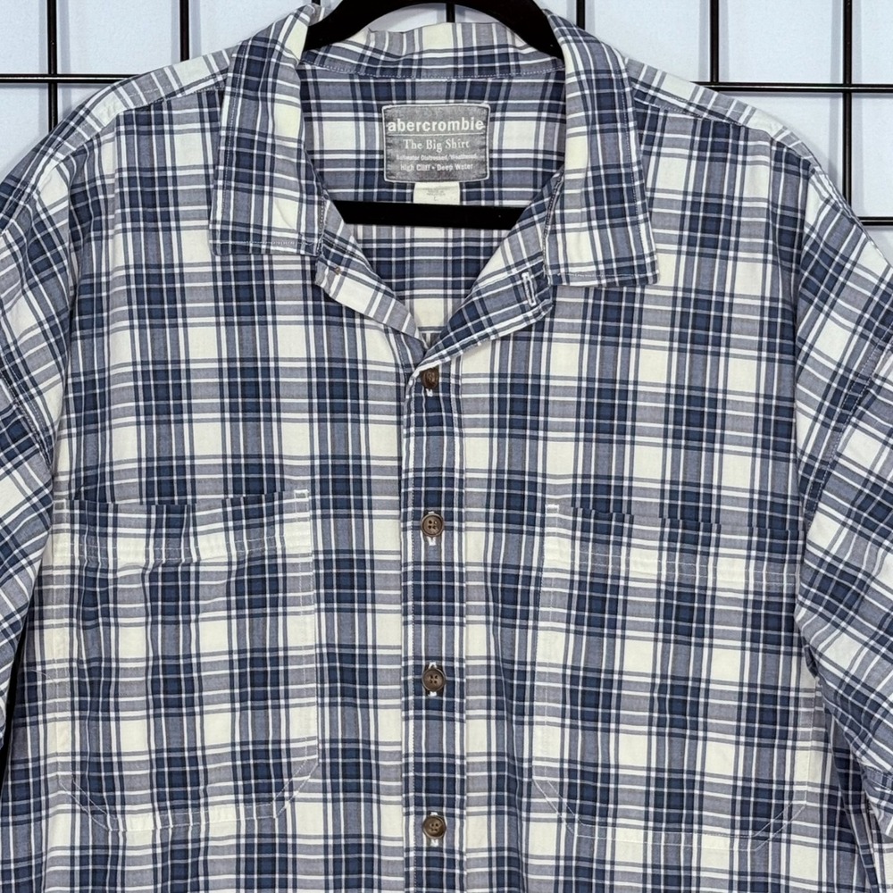 Abercrombie The Big Shirt Short Sleeve Plaid Shirt Mens Large Blue Vintage Y2K - Picture 2 of 9